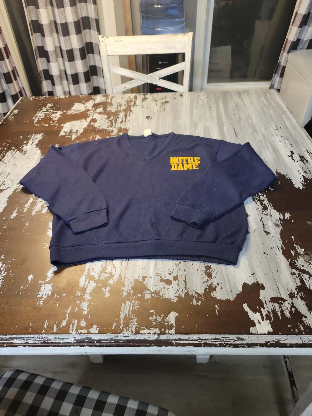 Vintage Artex Notre Dame Fighting Irish V-Neck Sweatshirt Navy Blue